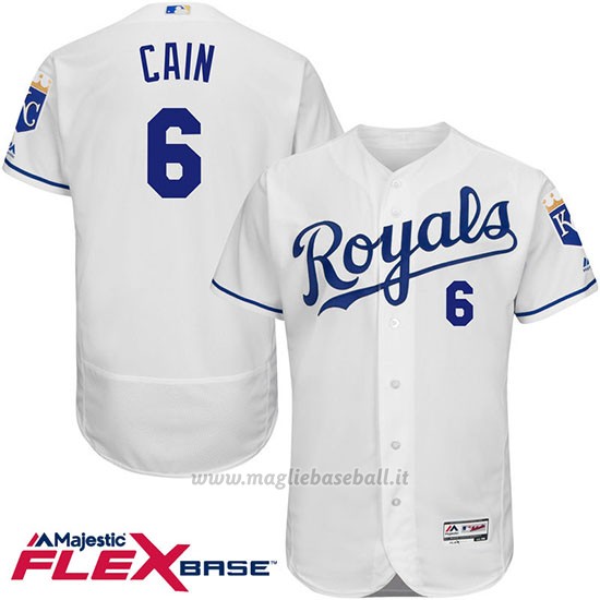 Maglia Baseball Uomo Kansas City Royals Lorenzo Cain 6 Bianco Flex Base Autentico Collezione Giocatore